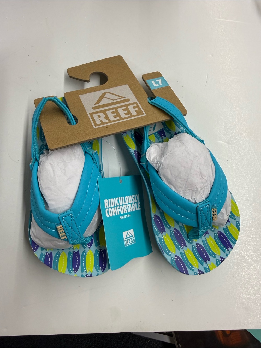 New! Reef Baby/Toddler Turquoise Flip Flop Sandals with Pattern — Size 7